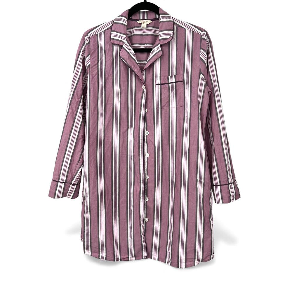 Anthropologie XS Pajama Oversized Nightgown Dress Shirt Striped Women Pj Pocket - Picture 2 of 6